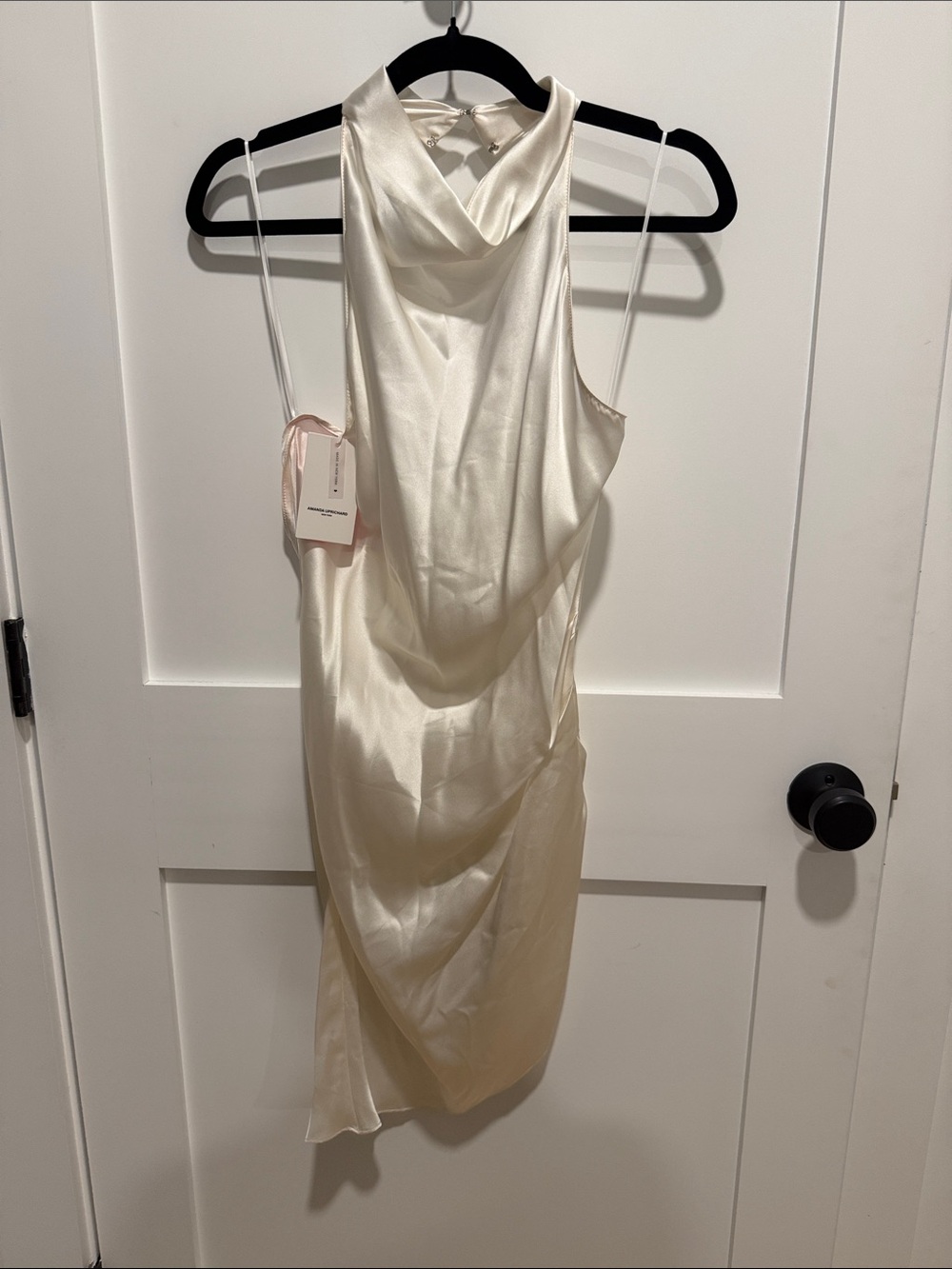 Amanda Uprichard Ivory Satin Cowl-Neck Midi Dress